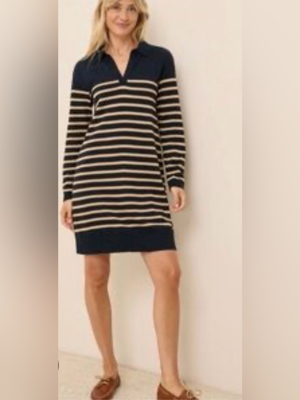 PACT Organic Cotton Classic Fine Knit Collared Sweater Dress Del Norte Pattern L